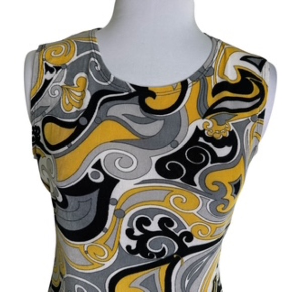 No Brand Label Round Neck Paisley Print Black/Gray/Gold Shell Top Size L - Picture 3 of 5